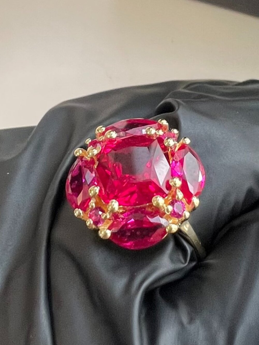 ruby ring size 7 gold plated jewelry Prong Setting Lab Created Ruby